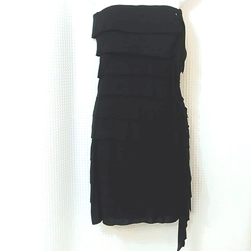 Guess Black Tiered Bandeau Strapless Bodycon Dress Ruffles Tube Top XS